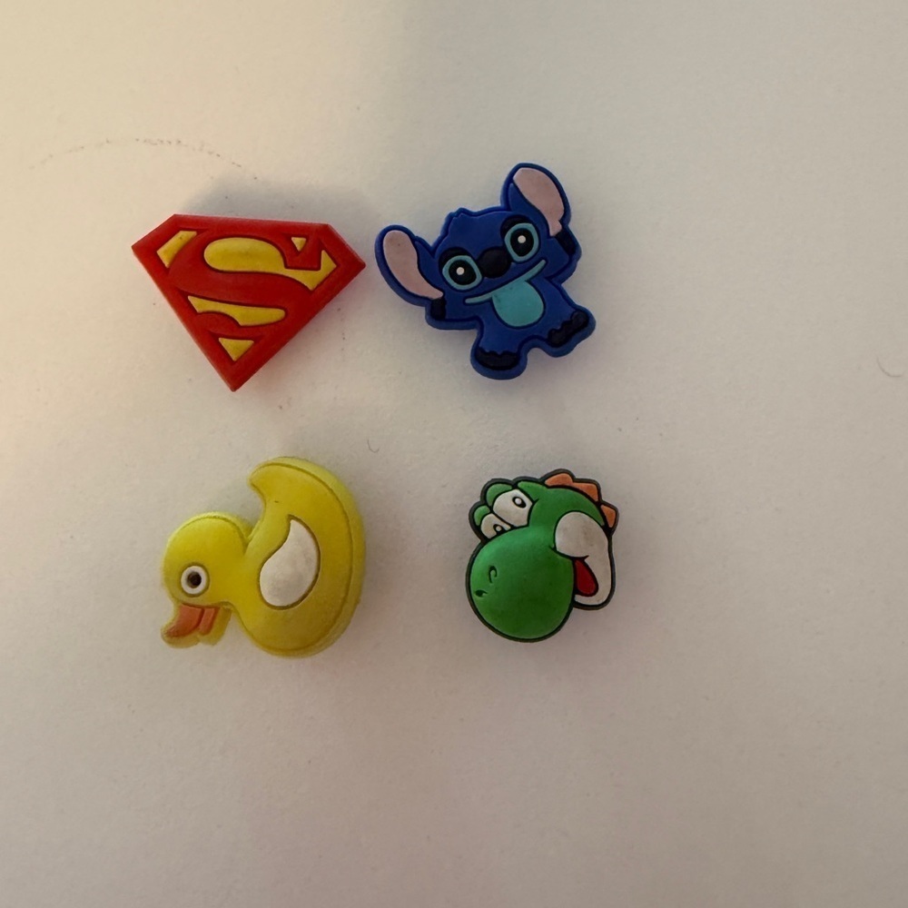 Jibbitz for Crocs Bundle 4 Retired Yoshi, Duck, Retired Superman, Retired Stitch